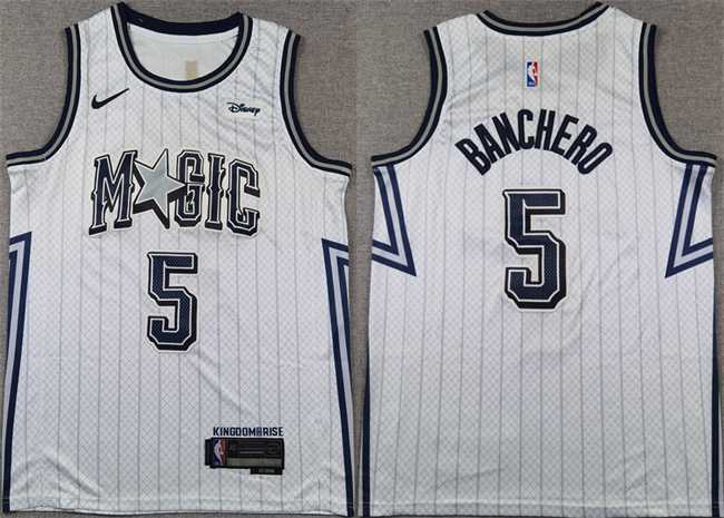 Men%27s Orlando Magic #5 Paolo Banchero Silver 2024-25 City Edition Stitched Basketball Jersey